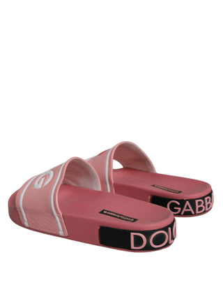 Dolce &amp; Gabbana Pink Leather I Love D&amp;G Sandals Slides Shoes