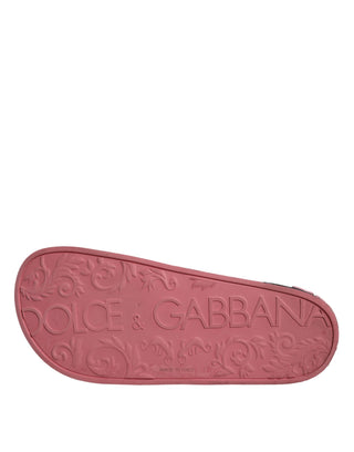 Dolce &amp; Gabbana Pink Leather I Love D&amp;G Sandals Slides Shoes