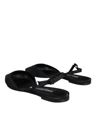 Dolce &amp; Gabbana Black Satin Flats Slingback Sandals Shoes