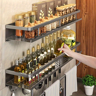 1pc Spice Rack, Wall Mounted No-Stick, Multifunctional Storage Rack, Wall Mounted Spice Storage Holder, for Kitchen and Bathroom, Kitchen Organizers and Storage, Kitchen Accessories 