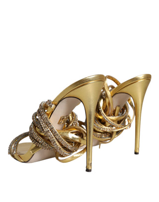 Dolce &amp; Gabbana Gold Crystals Keira Heels Sandals Shoes