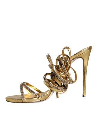 Dolce &amp; Gabbana Gold Crystals Keira Heels Sandals Shoes