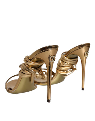 Dolce &amp; Gabbana Gold Leather High Heels Sandals Shoes