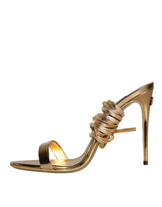 Dolce &amp; Gabbana Gold Leather High Heels Sandals Shoes