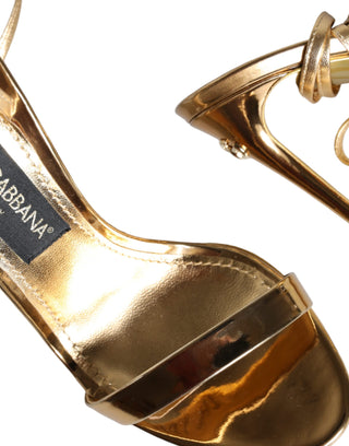 Dolce &amp; Gabbana Gold Leather High Heels Sandals Shoes