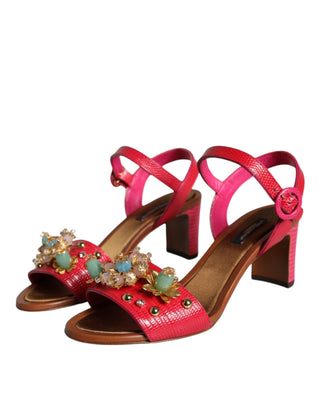 Dolce &amp; Gabbana Fuchsia Leather Embellished Keira Sandals Shoes