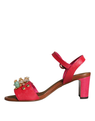 Dolce &amp; Gabbana Fuchsia Leather Embellished Keira Sandals Shoes