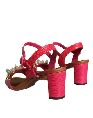 Dolce &amp; Gabbana Fuchsia Leather Embellished Keira Sandals Shoes