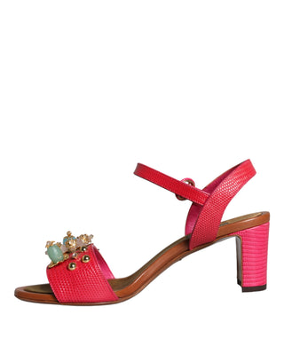 Dolce &amp; Gabbana Fuchsia Leather Embellished Keira Sandals Shoes