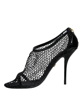 Dolce &amp; Gabbana Black Mesh Leather Heels Keira Sandals Shoes