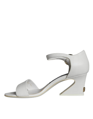 Dolce &amp; Gabbana White Leather Heels Keira Sandals Shoes