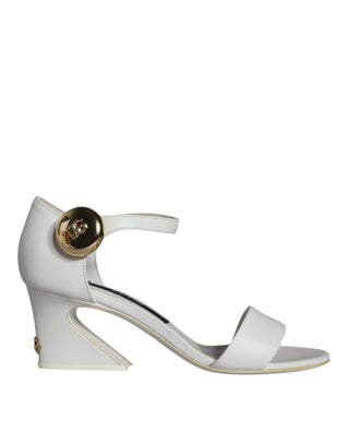 Dolce &amp; Gabbana White Leather Heels Keira Sandals Shoes