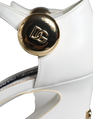 Dolce &amp; Gabbana White Leather Heels Keira Sandals Shoes