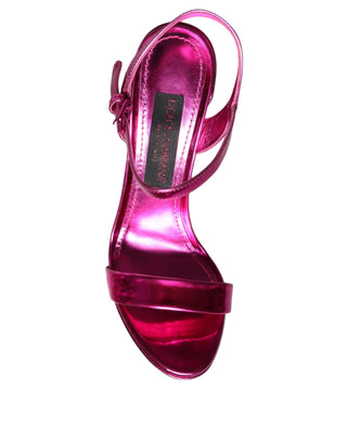 Dolce &amp; Gabbana Fuchsia Leather Platform Logo Keira Sandals Shoes