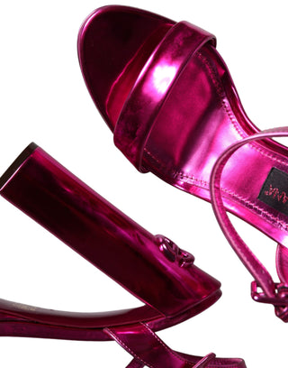 Dolce &amp; Gabbana Fuchsia Leather Platform Logo Keira Sandals Shoes