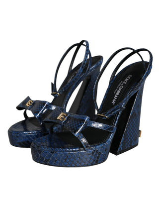 Dolce &amp; Gabbana Blue Leather Ankle Strap Heels Sandals Shoes