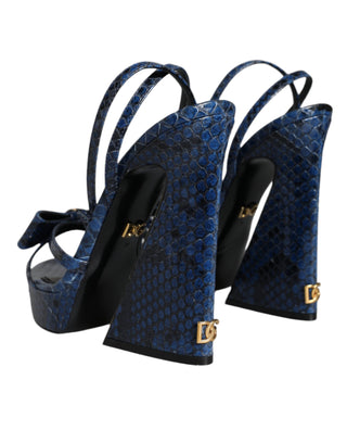 Dolce &amp; Gabbana Blue Leather Ankle Strap Heels Sandals Shoes