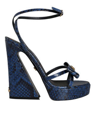 Dolce &amp; Gabbana Blue Leather Ankle Strap Heels Sandals Shoes