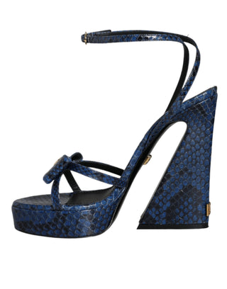 Dolce &amp; Gabbana Blue Leather Ankle Strap Heels Sandals Shoes