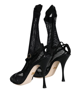 Dolce &amp; Gabbana Black Mesh Stiletto Heels Sandals Shoes