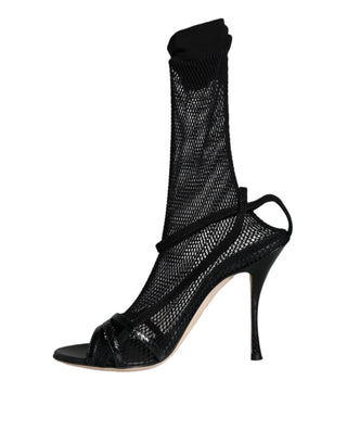 Dolce &amp; Gabbana Black Mesh Stiletto Heels Sandals Shoes