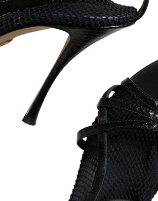 Dolce &amp; Gabbana Black Mesh Stiletto Heels Sandals Shoes