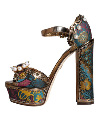 Dolce &amp; Gabbana Fuchsia Jacquard Embellished Keira Sandals Shoes