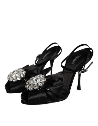 Dolce &amp; Gabbana Black Crystal Ankle Strap Sandals Shoes