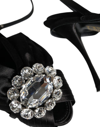 Dolce &amp; Gabbana Black Crystal Ankle Strap Sandals Shoes