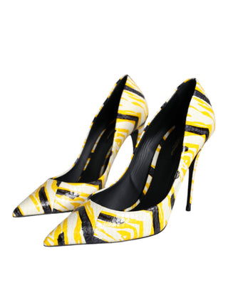 Dolce &amp; Gabbana Multicolor Stripes Leather High Heels Pumps Shoes