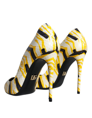 Dolce &amp; Gabbana Multicolor Stripes Leather High Heels Pumps Shoes