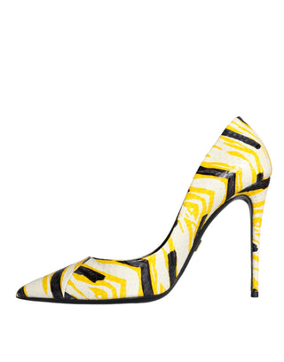 Dolce &amp; Gabbana Multicolor Stripes Leather High Heels Pumps Shoes