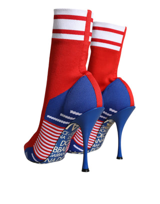 Dolce &amp; Gabbana Red Blue Stretch Sock Style Ankle Boots Logo Shoes