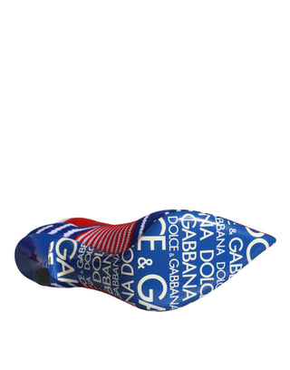 Dolce &amp; Gabbana Red Blue Stretch Sock Style Ankle Boots Logo Shoes