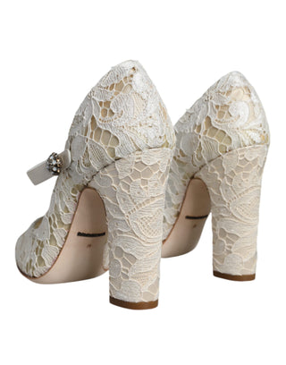 Dolce &amp; Gabbana White Lace Crystal Heels Sandals Shoes