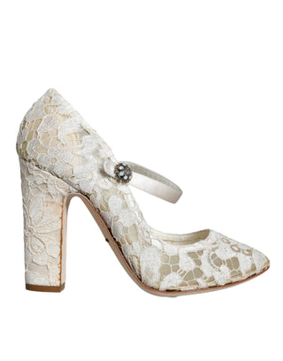 Dolce &amp; Gabbana White Lace Crystal Heels Sandals Shoes