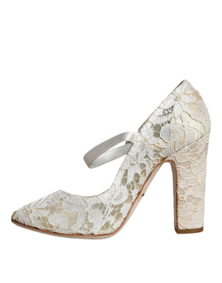 Dolce &amp; Gabbana White Lace Crystal Heels Sandals Shoes