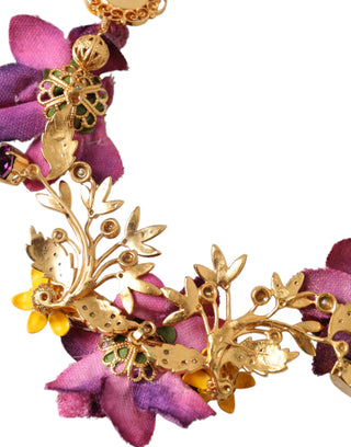 Dolce &amp; Gabbana Gold Brass Mix Fiori Flowers Crystal Chain Necklace