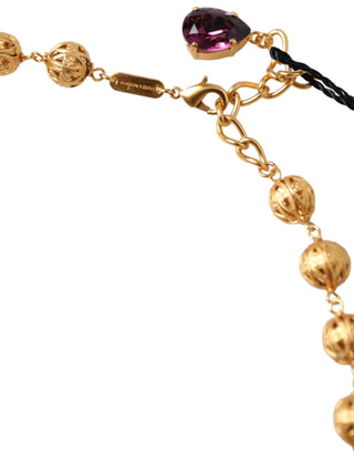 Dolce &amp; Gabbana Gold Brass Mix Fiori Flowers Crystal Chain Necklace