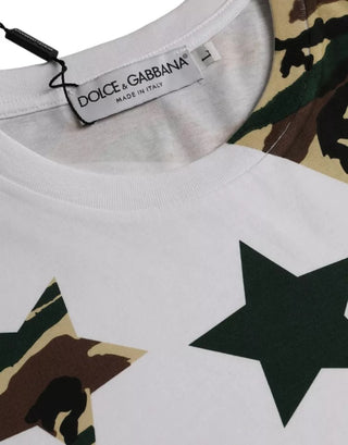 Dolce & Gabbana White Camouflage Stars Crew Neck Men T-shirt