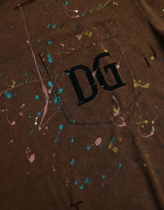 Dolce & Gabbana Brown Color Splash Cotton Crew Neck T-shirt