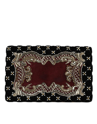 Dolce &amp; Gabbana Bordeaux Black Velvet Gold Frame Clutch Evening Purse Bag