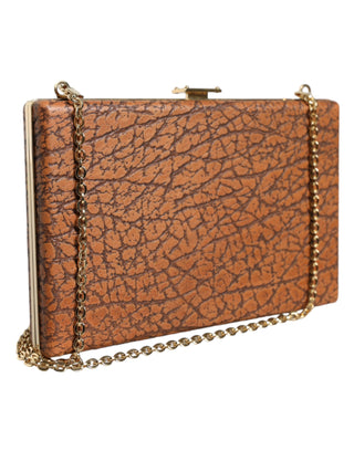 Dolce &amp; Gabbana Brown Leather Gold Frame Clutch Mini Crossbody Bag