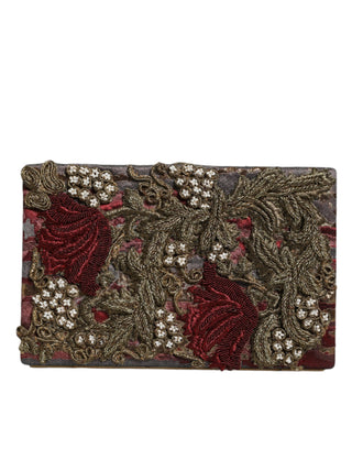 Dolce &amp; Gabbana Maroon Gold Floral Jacquard Gold Frame Clutch Evening Purse Bag