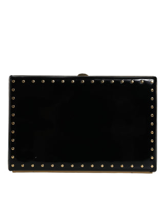 Dolce &amp; Gabbana Black Leather Studs Gold Frame Clutch Evening Purse Bag