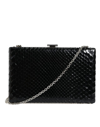 Dolce &amp; Gabbana Black Leather Silver Frame Clutch Mini Crossbody Bag