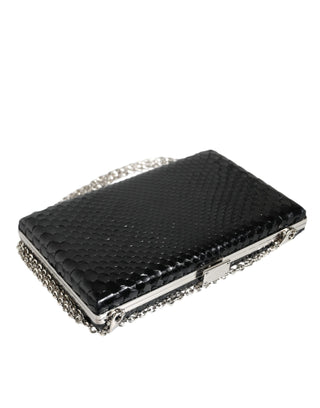 Dolce &amp; Gabbana Black Leather Silver Frame Clutch Mini Crossbody Bag