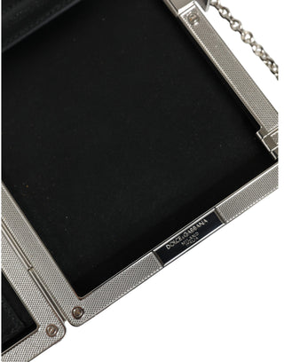 Dolce &amp; Gabbana Black Leather Silver Frame Clutch Mini Crossbody Bag