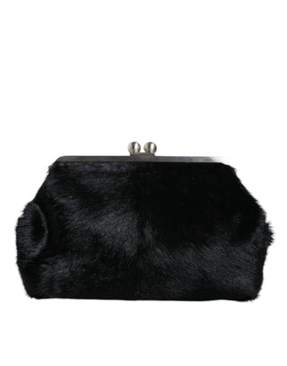 Dolce &amp; Gabbana Black Fur Handbag Clutch Purse Pouch Bag