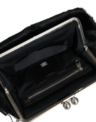 Dolce &amp; Gabbana Black Fur Handbag Clutch Purse Pouch Bag